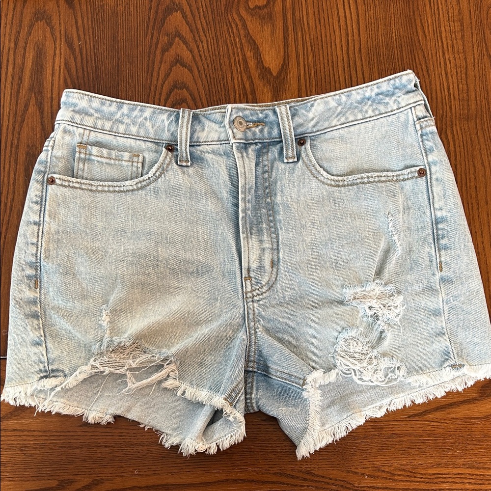 Old Navy High-Rise OG Straight Light Blue Jean Shorts with Distressed Details